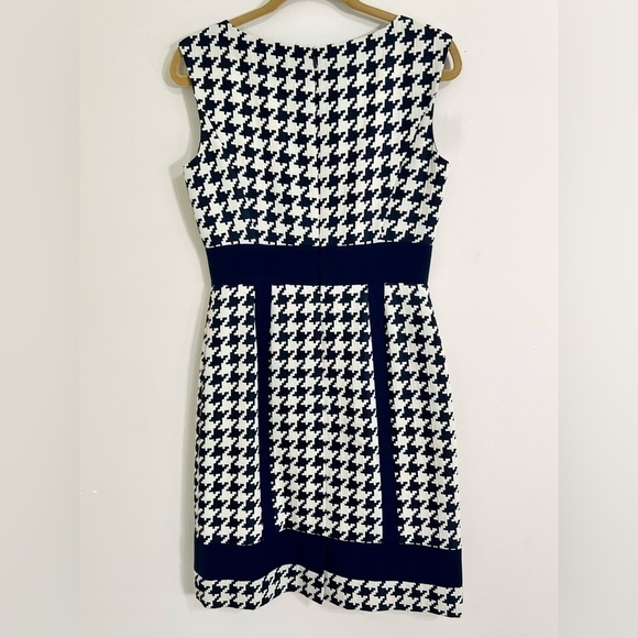 ALEX MARIE Sleeveless Navy Beige Houndstooth Midi Dress Size 4 Career Fall‎ - Picture 9 of 13
